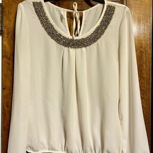 Studio Cream Blouse with Silver Beaded Neckline